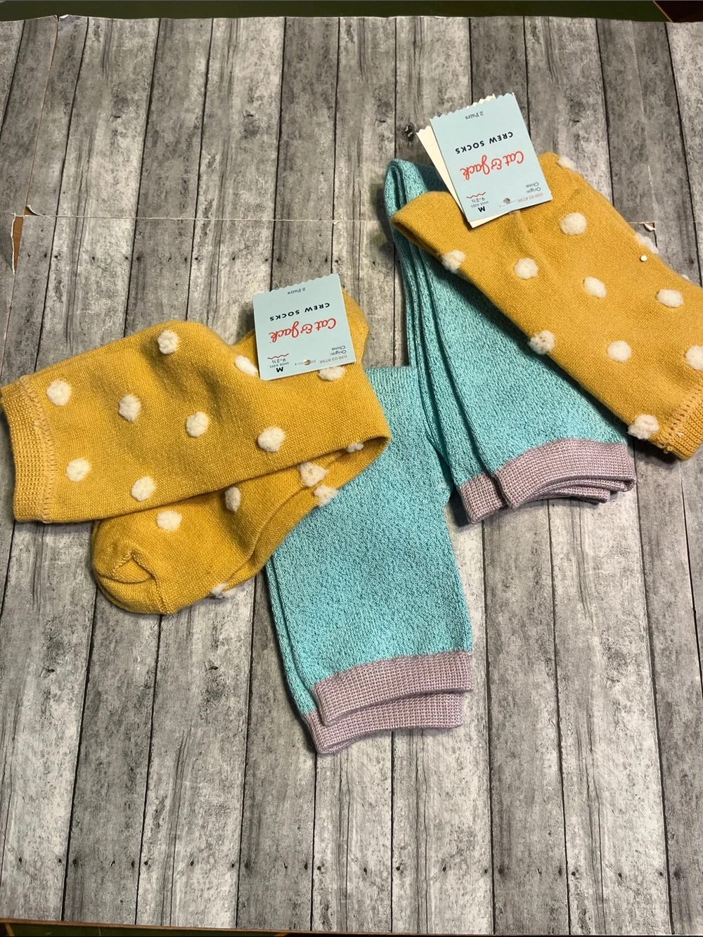 Cat & Jack Polka Dot and Aqua Crew Socks (4 pairs)